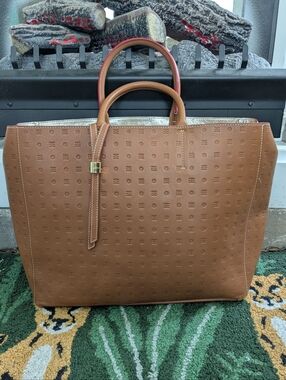 Arcadia Large Brown Monogram Leather Tote Bag